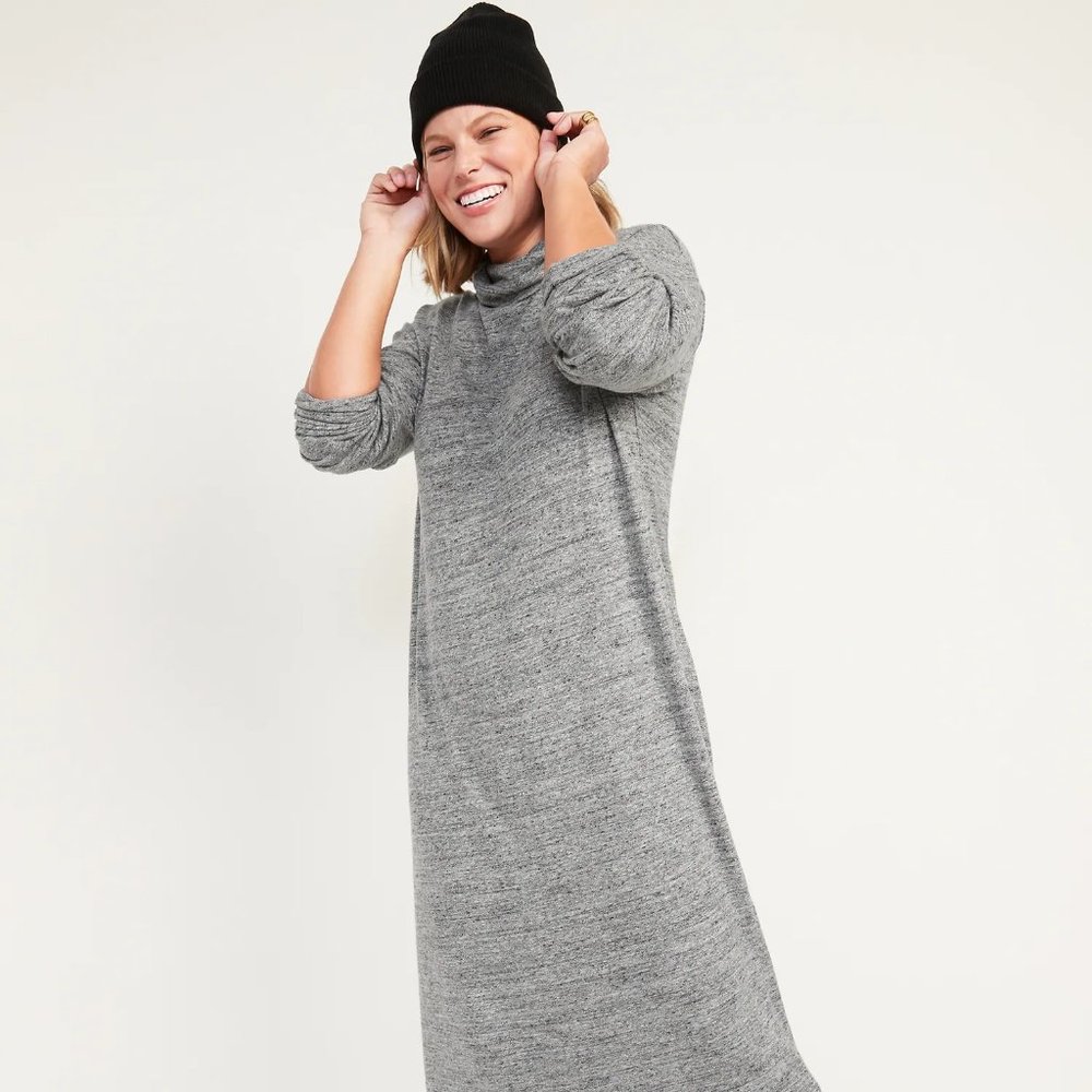 NWT Old Navy Long-Sleeve Turtleneck Midi Sweater Shift Dress Heather Gray Size L